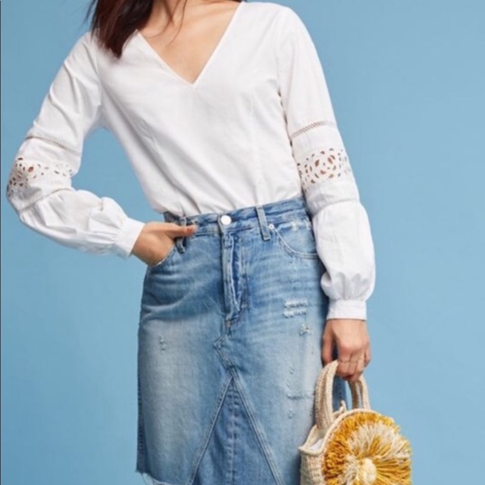 Anthropologie MAEVE white blouse with lace cut out